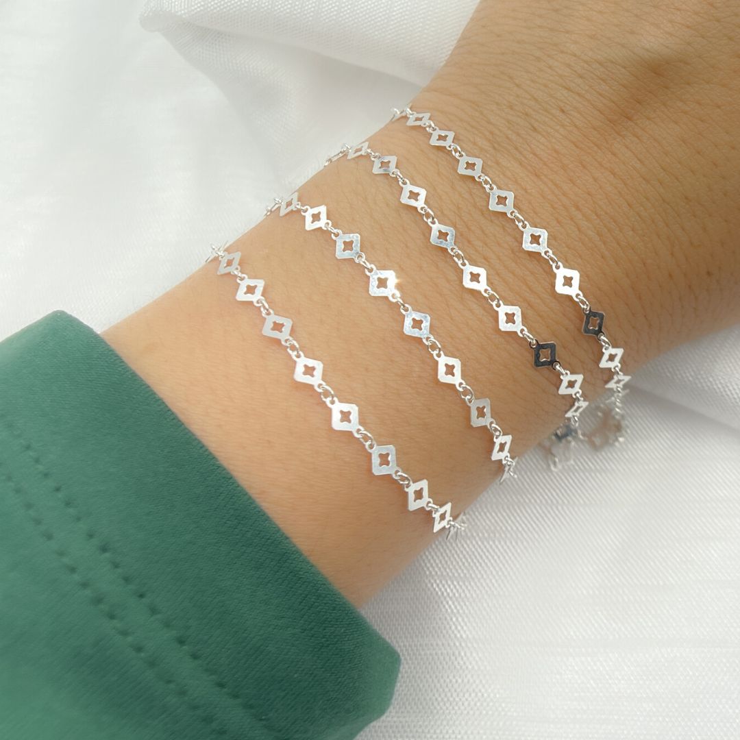 Sterling Silver Patterned Diamond Shape Link Chain
