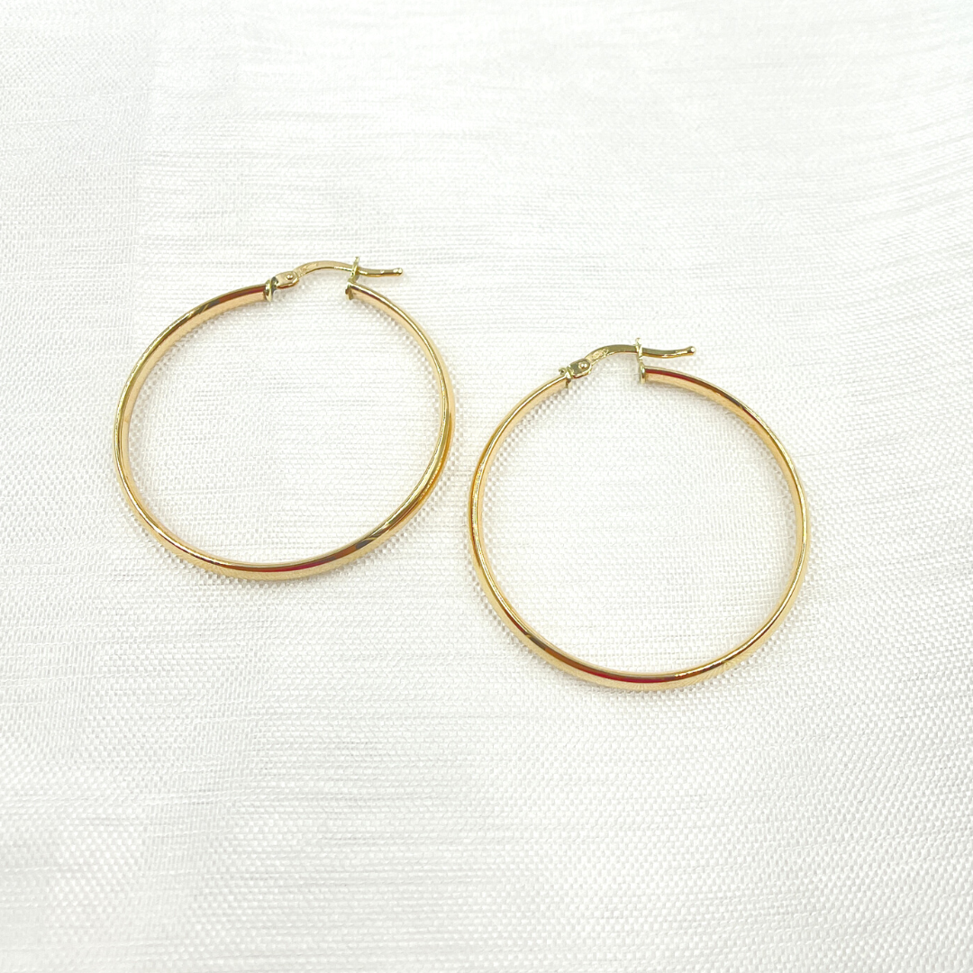 14K Solid Gold Hollow Hoop