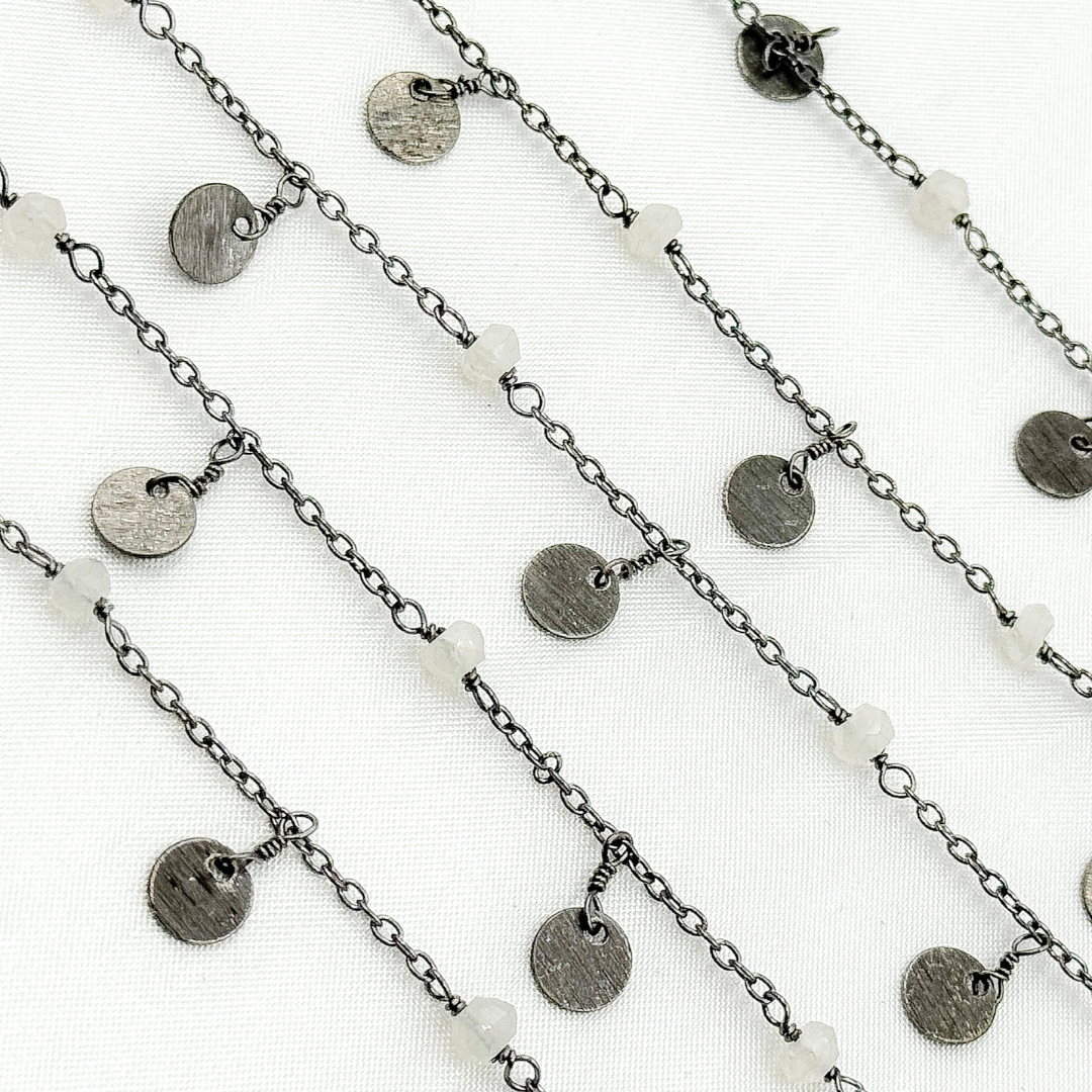 Moonstone and Dangle Disc Oxidized Wire Chain. MS34