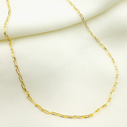 14K Solid Gold Paperclip Long & Short Link Chain