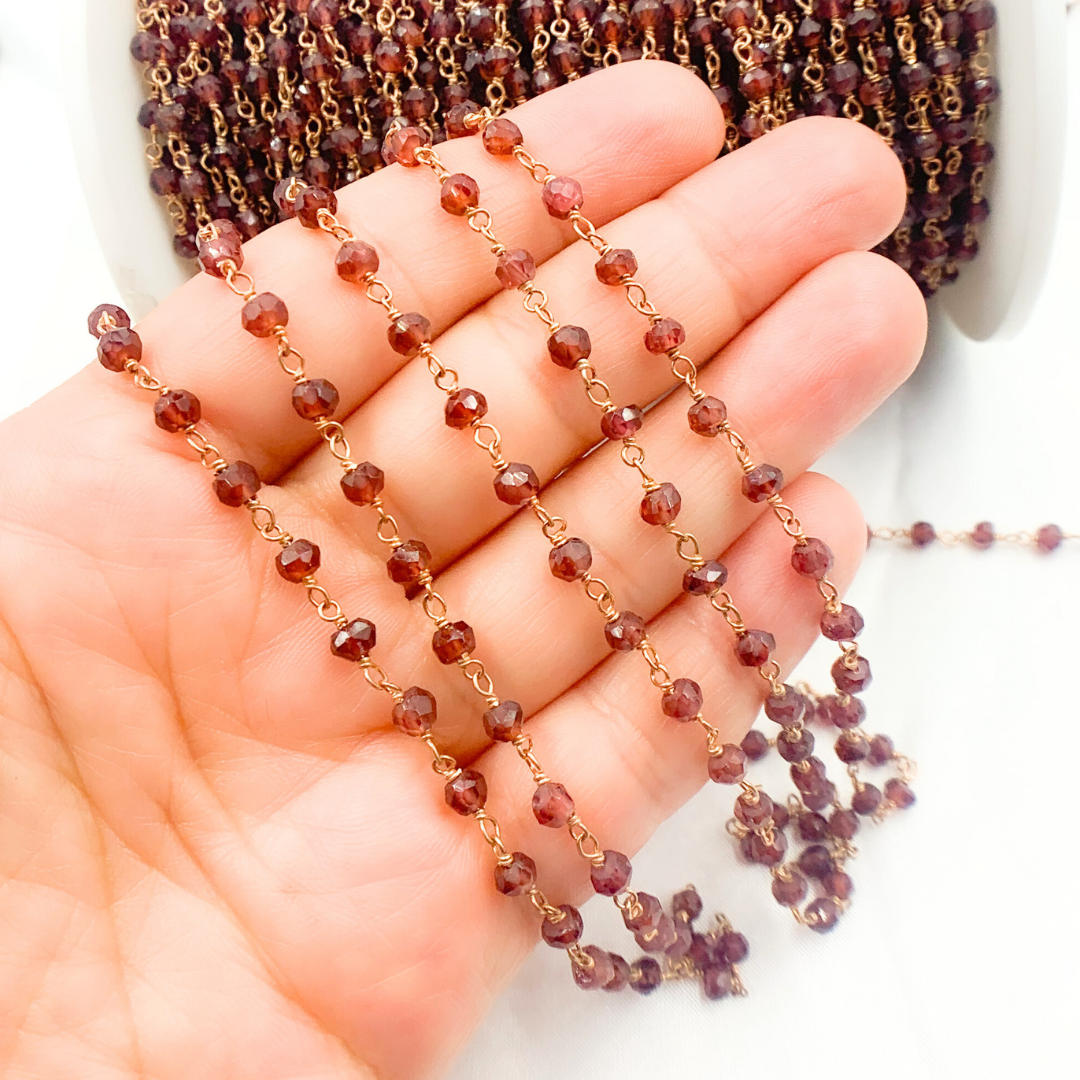 Garnet Rose Gold Plated Wire Chain