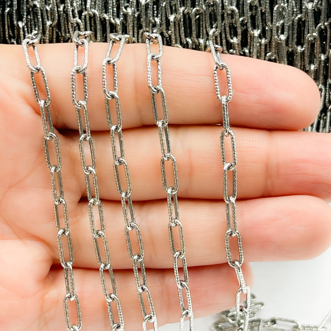 Oxidized Sterling Silver Diamond Cut Paperclip Chain