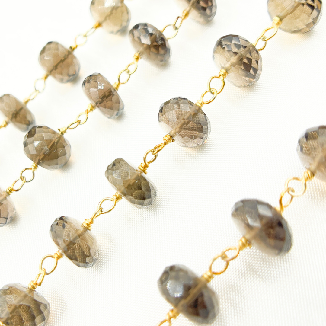 Smoky Quartz Gold Plated 925 Sterling Silver Wire Chain