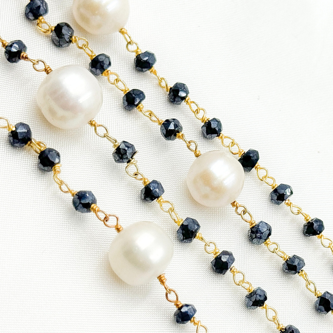 Coated Black Spinel & Pearl Gold Plated Wire Chain. CBS20