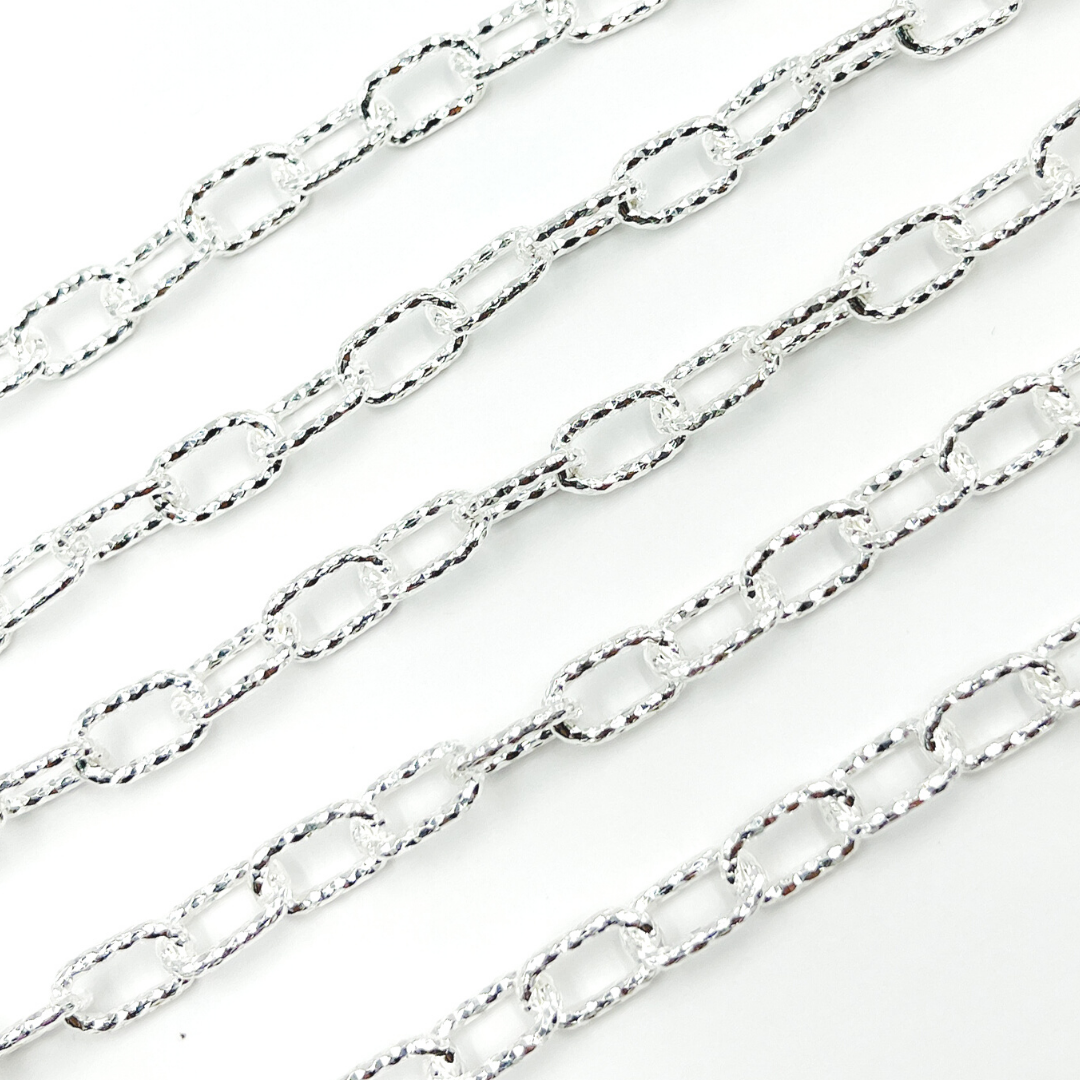 Sterling Silver Round Diamond Cut Paperclip Chain