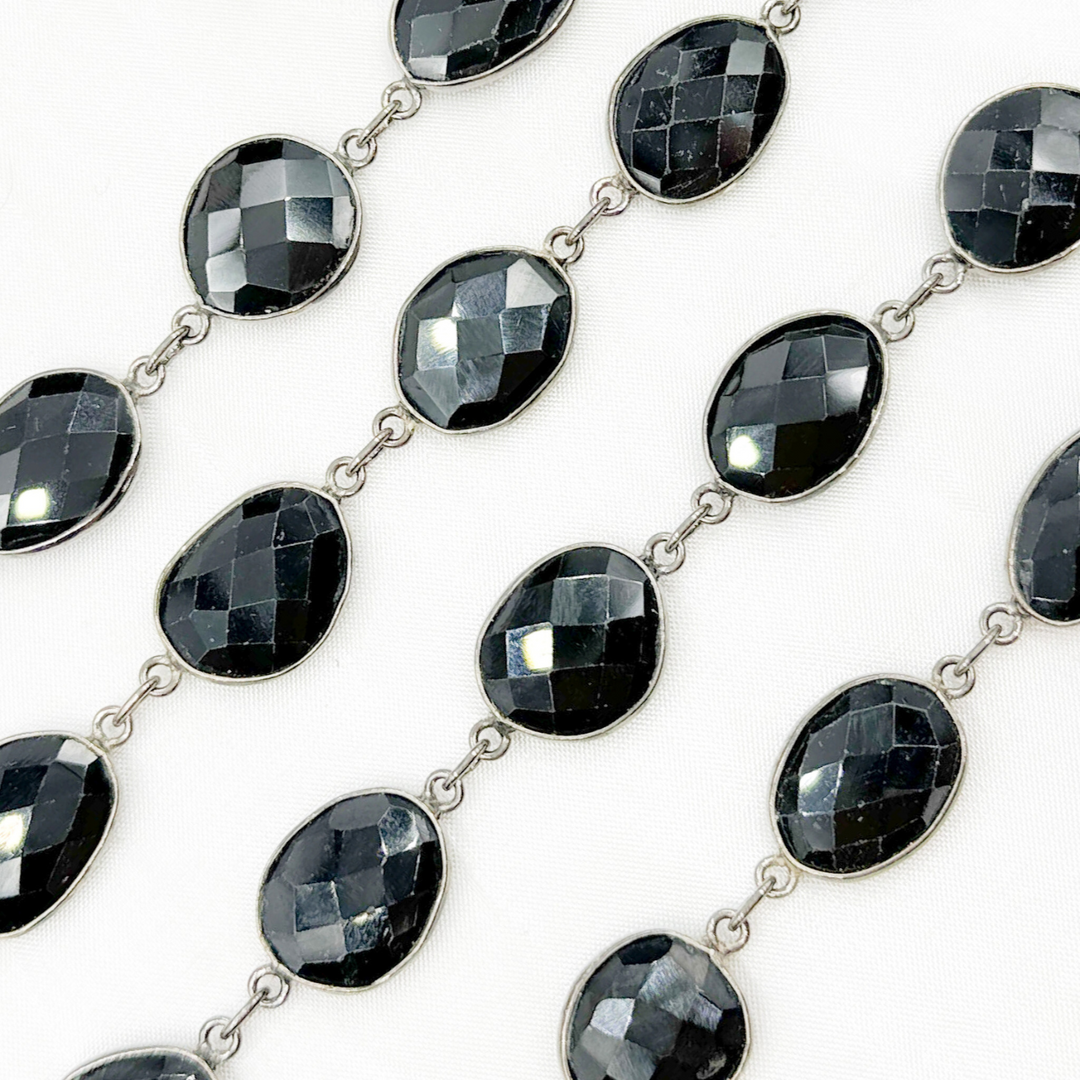 Black Spinel Organic Shape Bezel Oxidized Wire Chain. BSP63