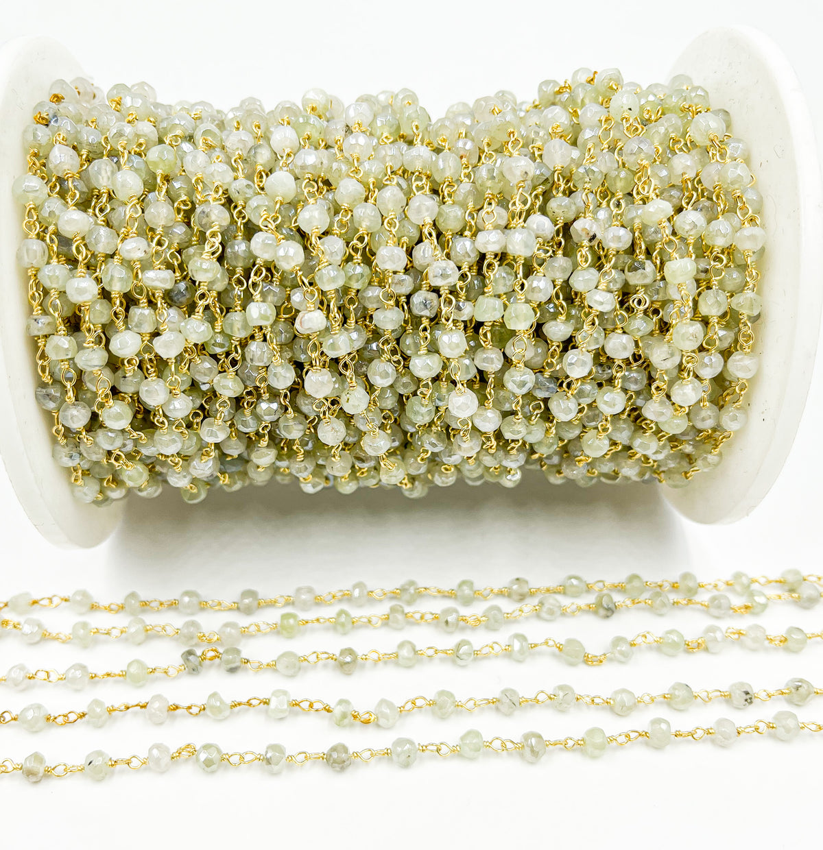 Gold Plated 925 Sterling Silver made with Coated Prehnite Wire Wrap Chain