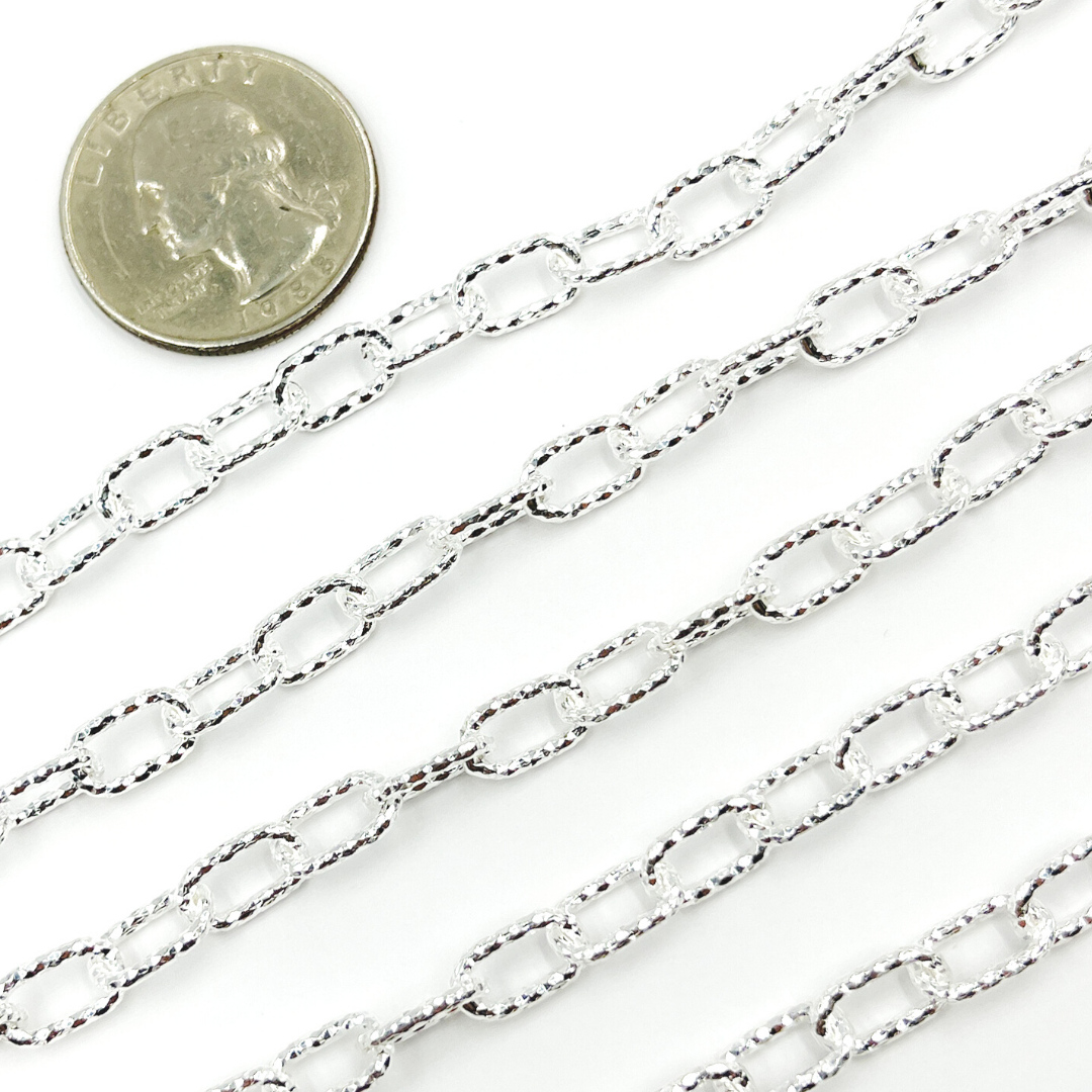 Sterling Silver Round Diamond Cut Paperclip Chain