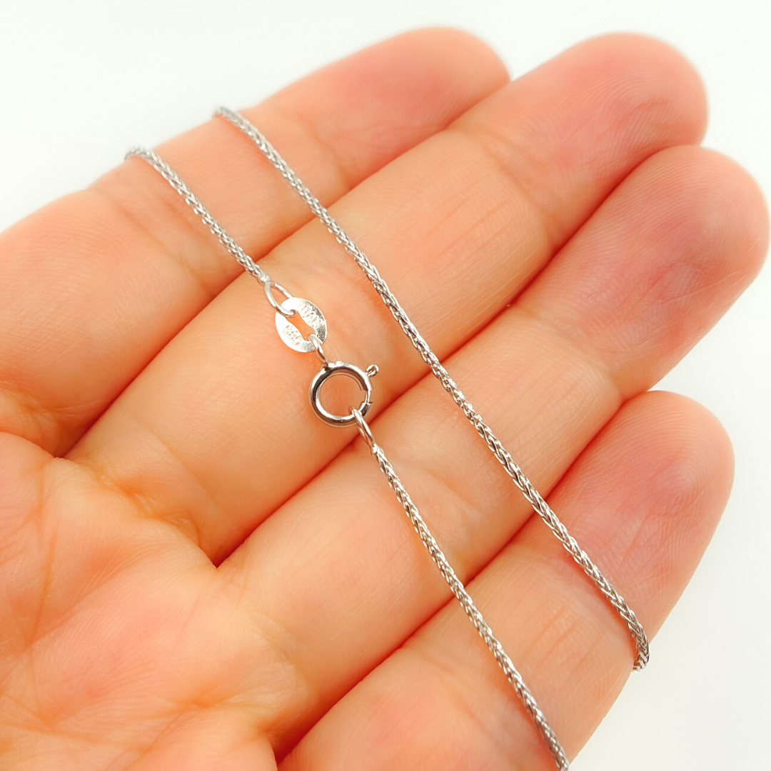 14K Solid White Gold Wheat Chain
