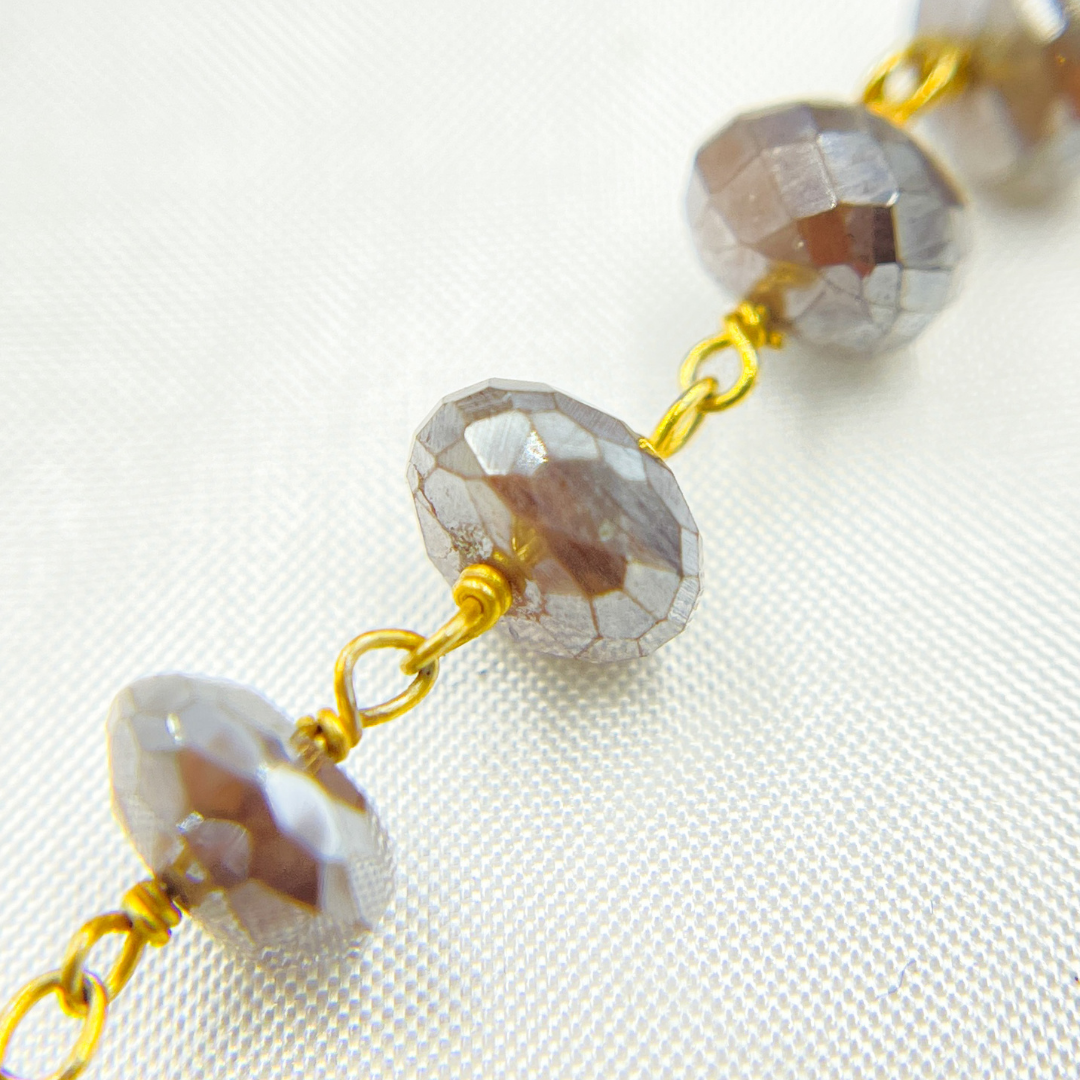 Coated Taupe Moonstone Gold Plated Wire Chain.