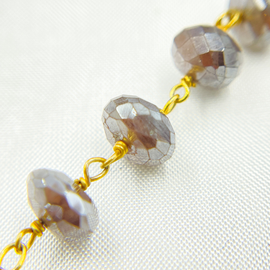 Coated Taupe Moonstone Gold Plated Wire Chain. CMS82