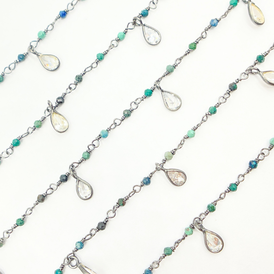 Chrysocolla & CZ Dangle Oxidized Wire Chain