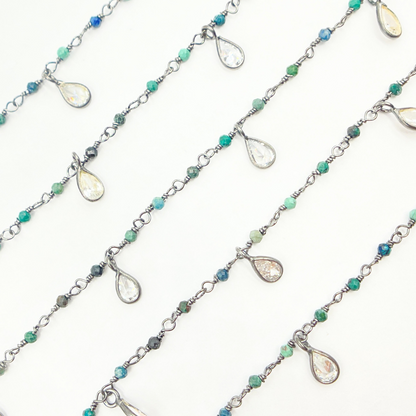 Chrysocolla & CZ Dangle Oxidized Wire Chain