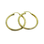Load image into Gallery viewer, 14K Gold Hoop Earrings with Engraved Tornado Design.