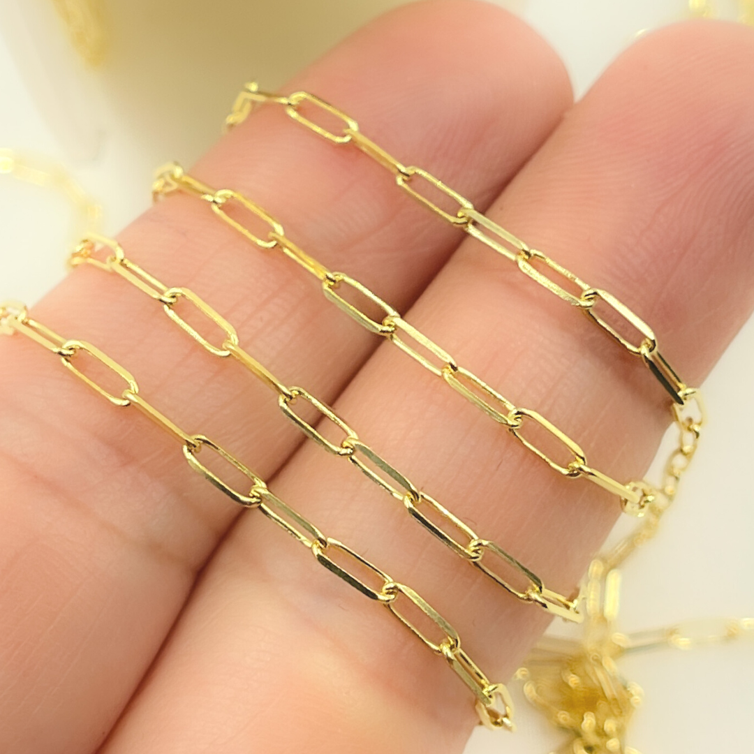 14k Solid Yellow Gold Diamond Cut Paperclip Link Chain by Foot