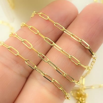14k Solid Yellow Gold Diamond Cut Paperclip Link Chain by Foot
