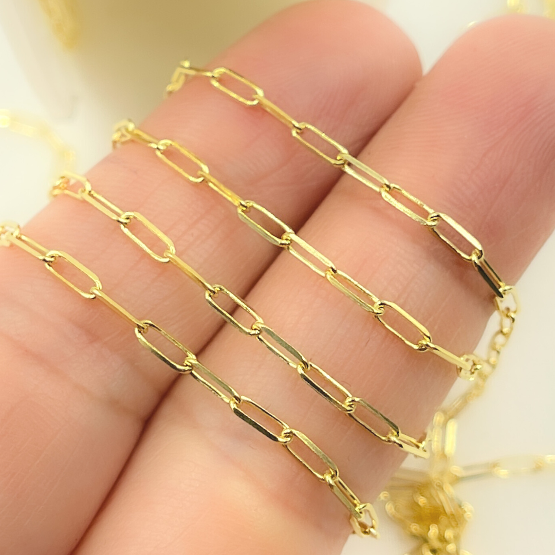 050FVACLT5byFt. 14k Solid Yellow Gold Diamond Cut Paperclip Link Chain by Foot.