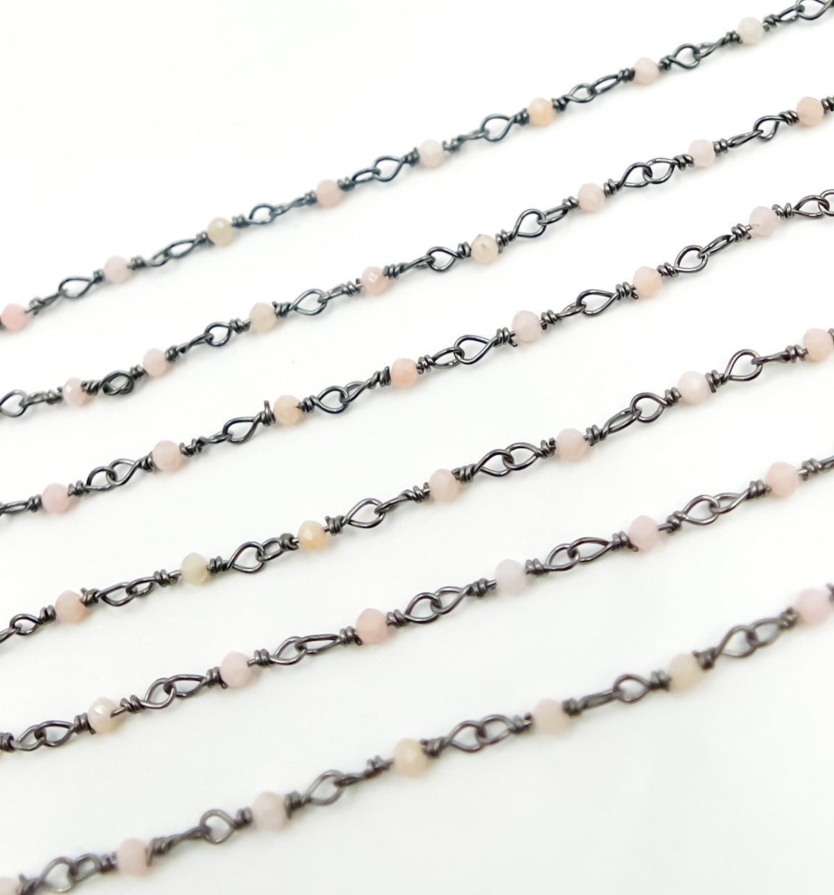 Pink Opal faceted Roundel Wire Wrapped Chain