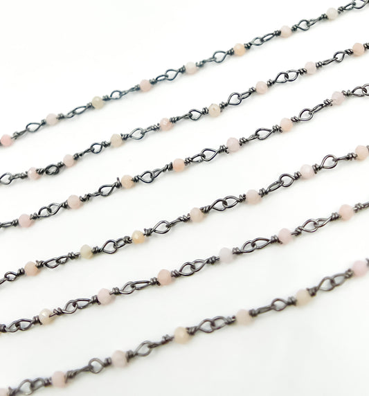 Pink Opal faceted Roundel Wire Wrapped Chain