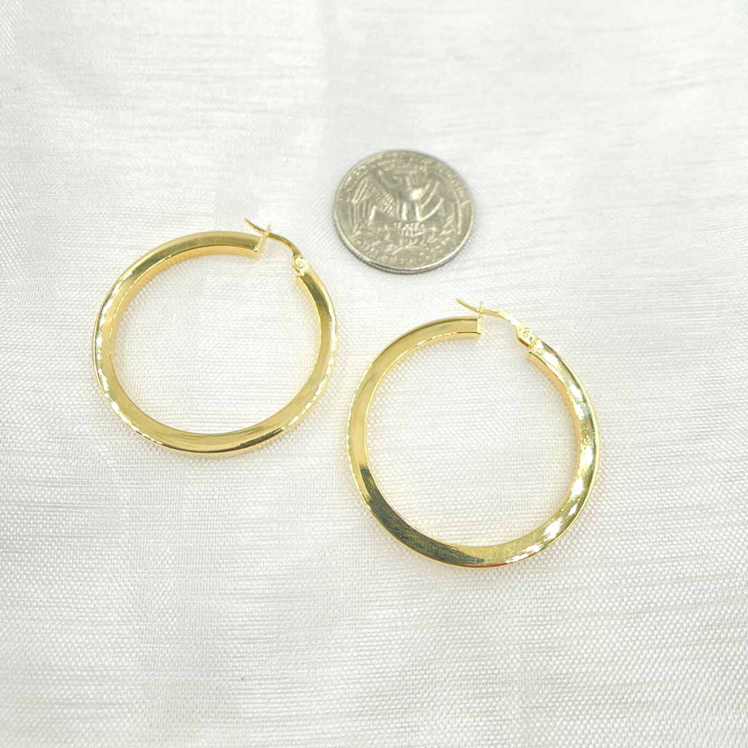 14K Solid Gold Hollow Flat Hoop