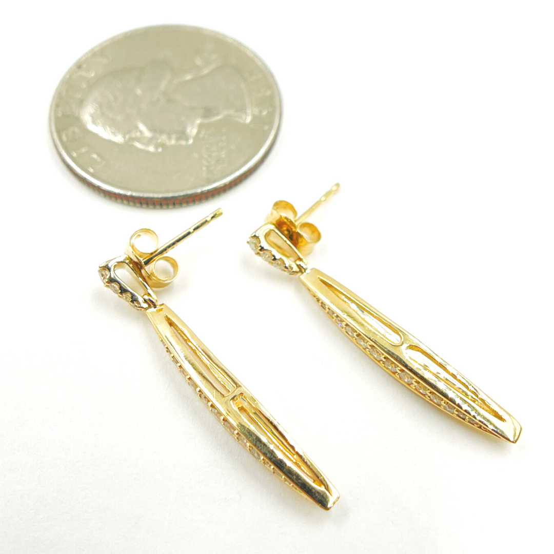 14K Solid Gold and Diamonds Rhomb Dangle Earrings