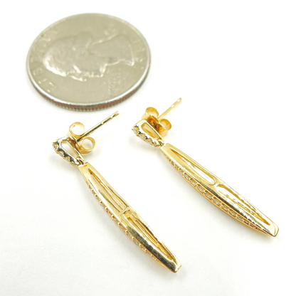 14K Solid Gold and Diamonds Rhomb Dangle Earrings