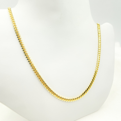 14K Solid Yellow Gold Flat Curb Link Necklace