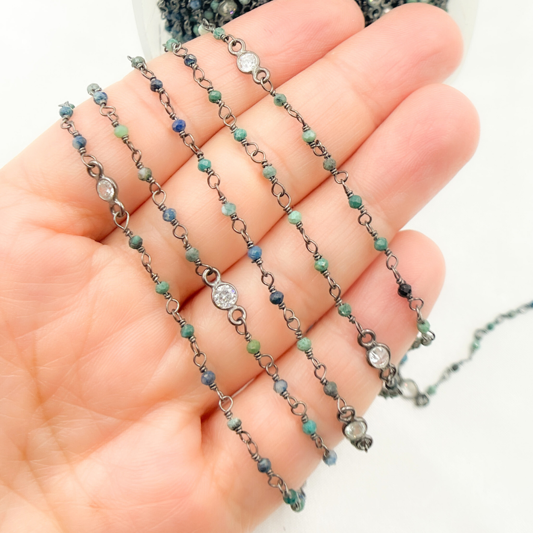 Chrysocolla and C.Z. Oxidized Wire Chain.