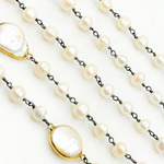 Load image into Gallery viewer, White Freshwater Pearl Organic and Round Shape Oxidized Wire Wrap Chain. PRL24
