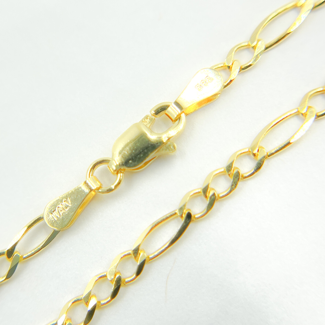 058GL3BPT2A8L001. 14K Solid Gold Flat Figaro Chain