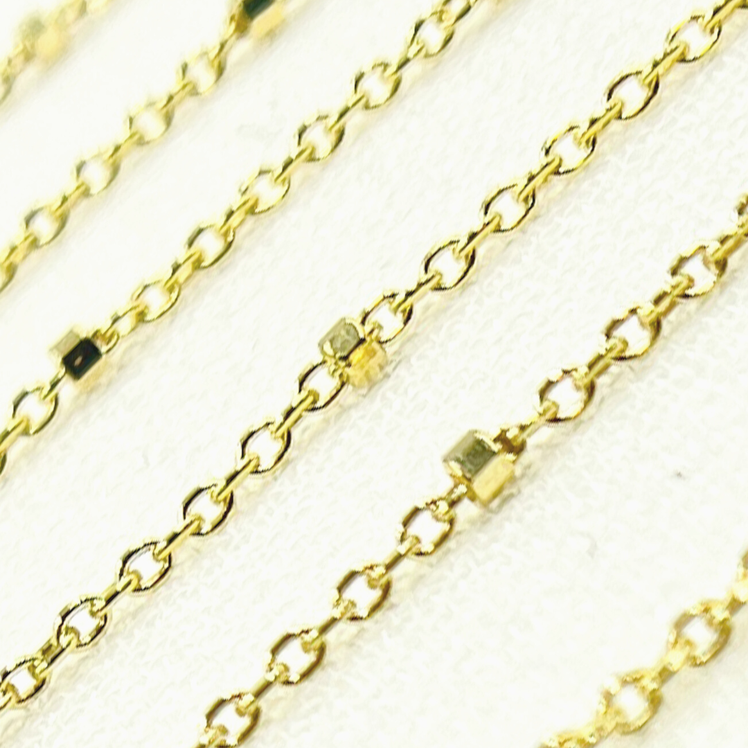 14K Solid Yellow Gold Cube Satellite Chain by Foot