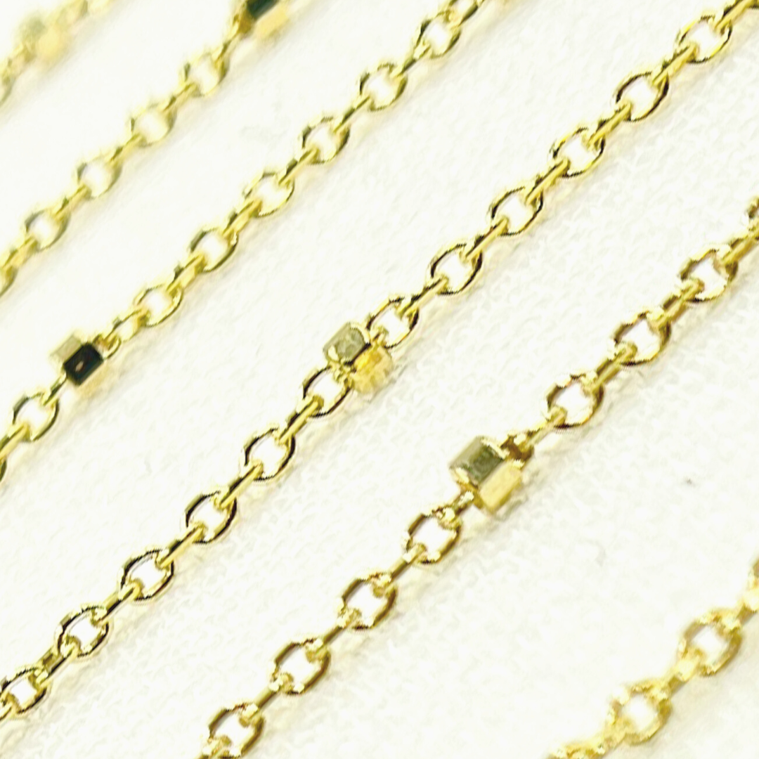 027R02S3TP0L8LbyFt. 14K Solid Yellow Gold Cube Satellite Chain by Foot