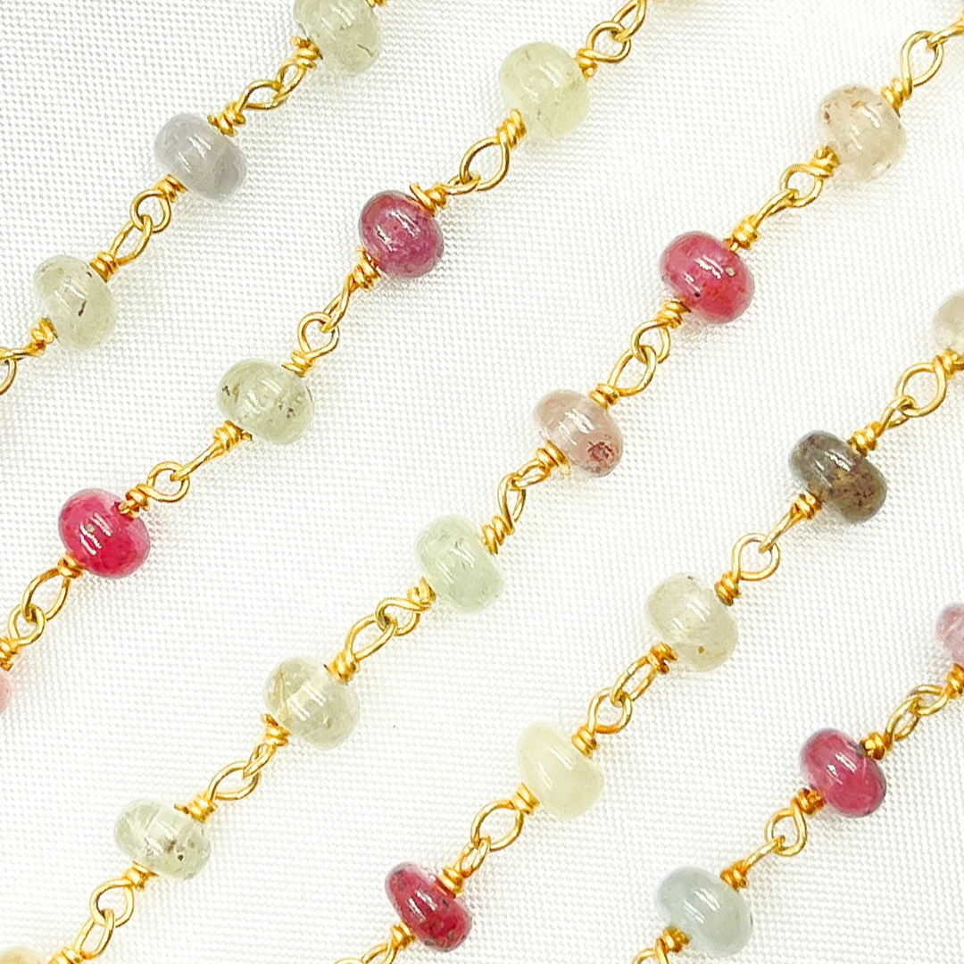 Multi Sapphire Pink Smooth Gold Plated Wire Chain.