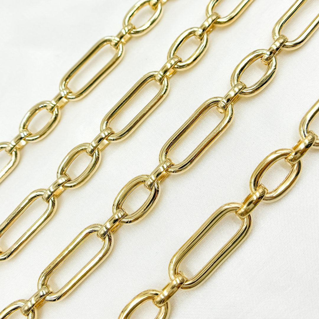 Gold Plated 925 Sterling Silver Smooth Long & Short Links Chain. 539MTGP