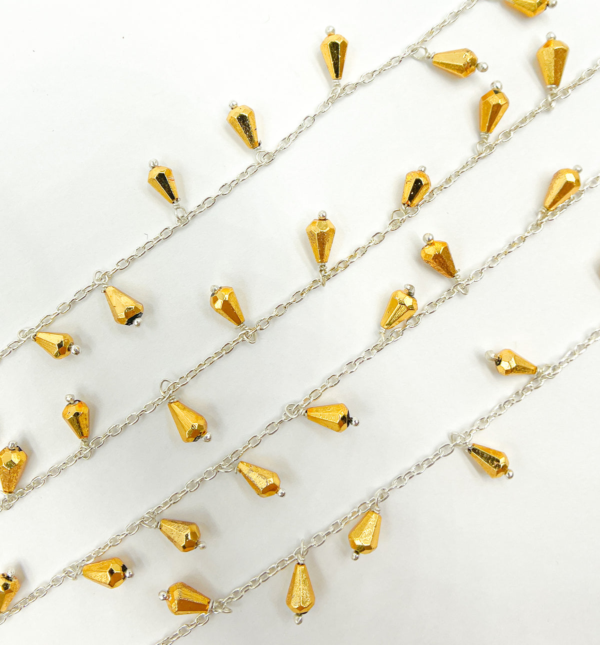 Golden Pyrite Drop Dangle 925 Sterling Silver Wire Chain. PYR28