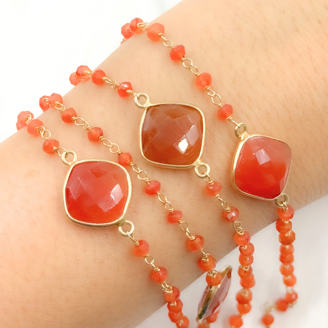 Carnelian Organic Shape Bezel Gold Plated Connected Wire Chain