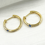 Load image into Gallery viewer, EHC56664. 14K Solid Gold Diamond &amp; Blue Sapphire Hoop Earrings
