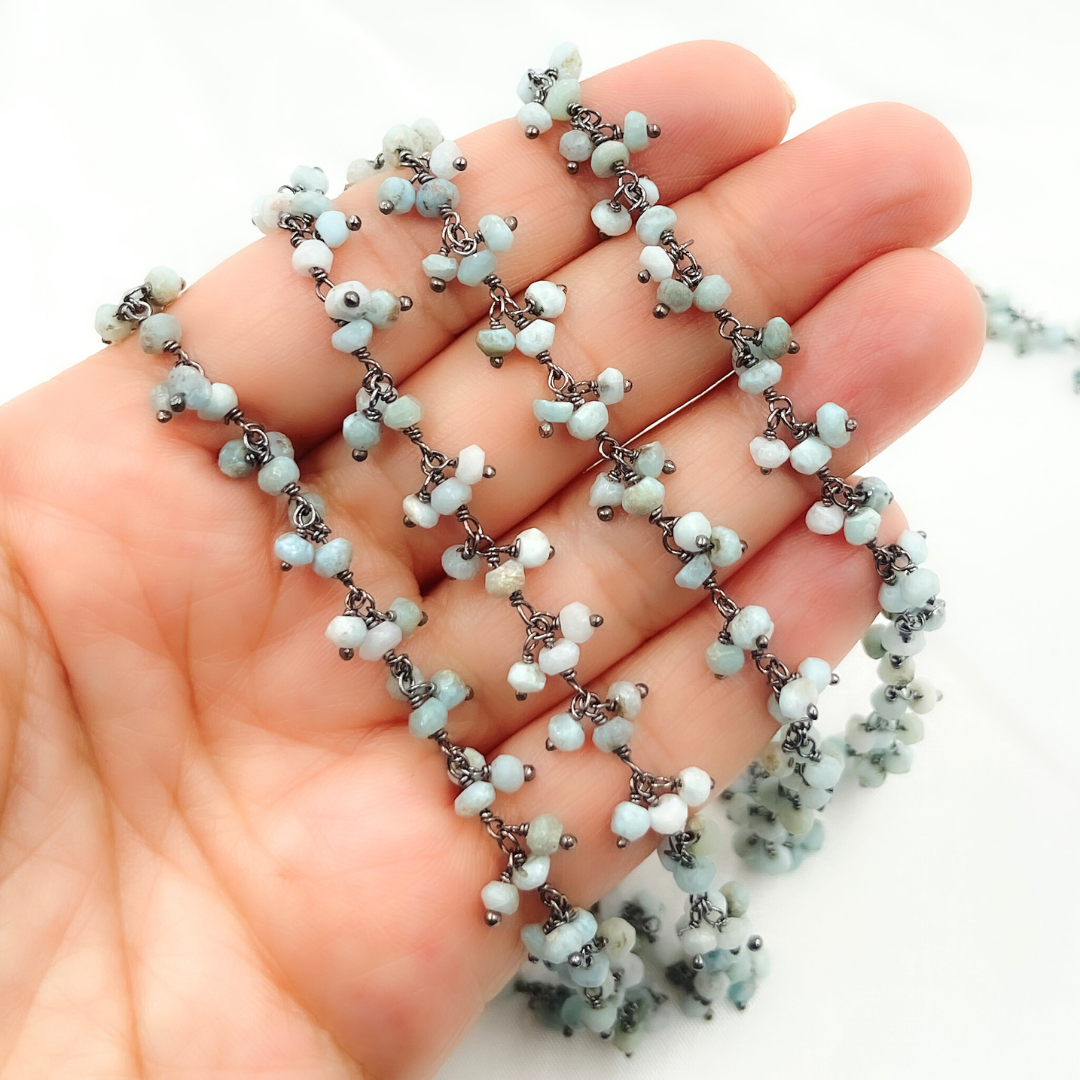 Larimar Cluster Dangle Oxidized Wire Chain