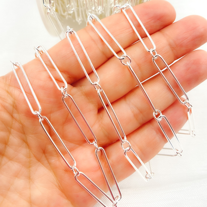 925 Sterling Silver Paperclip and Round Link Chain.