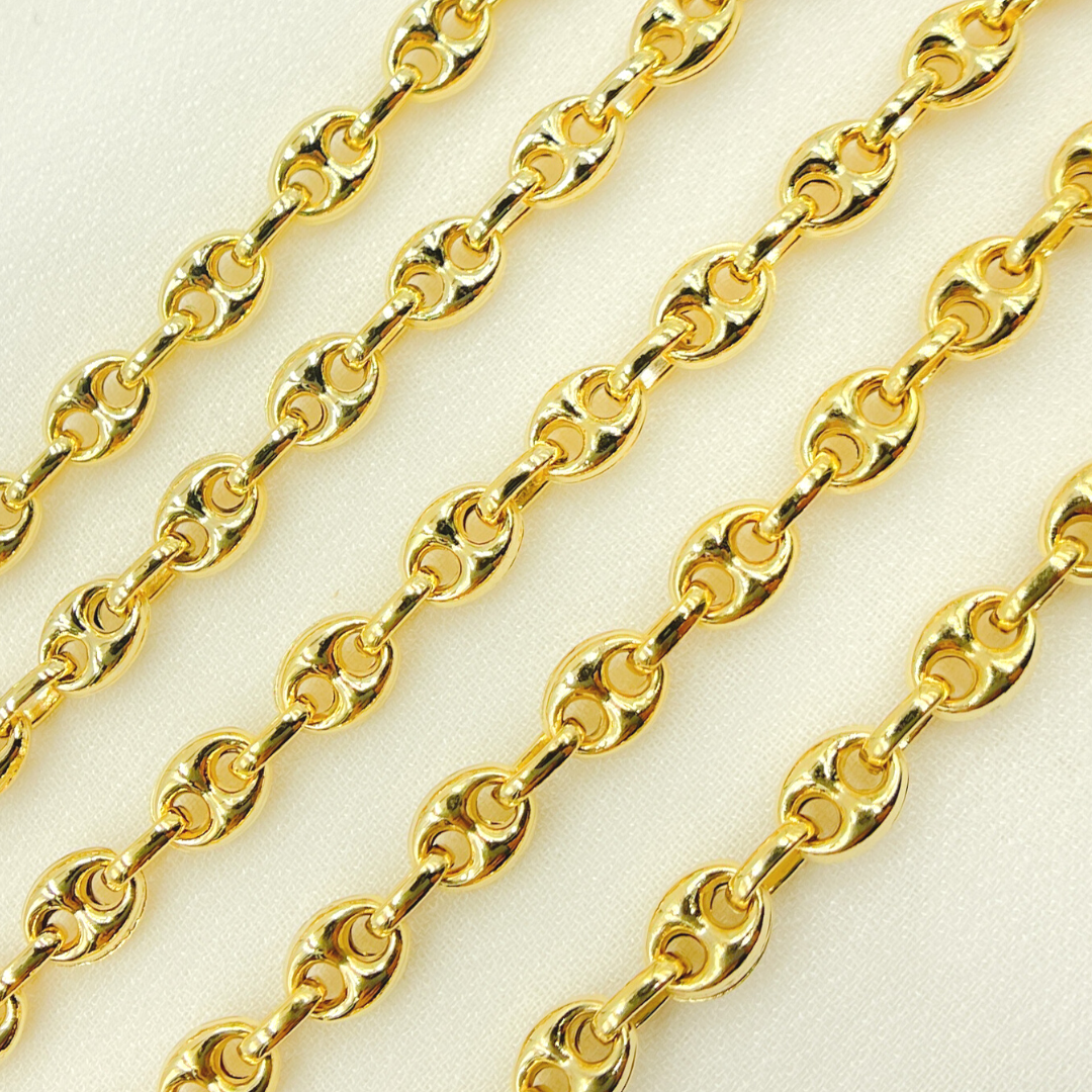 Gold Plated 925 Sterling Silver Puff Marina Link Chain. V24GP