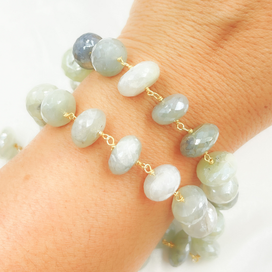 Coated Prehnite Gold Plated Wire Chain.