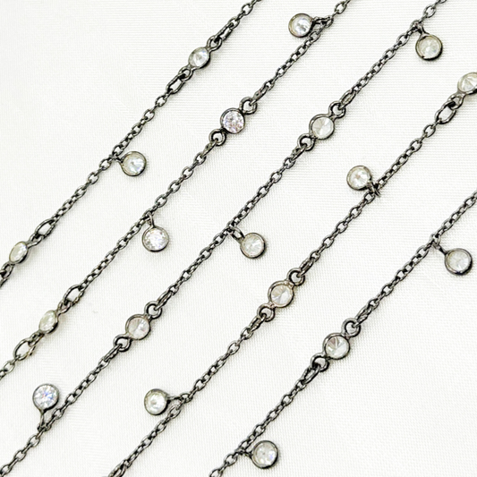 Cubic Zirconia Round Shape Dangle and connected Wire Chain