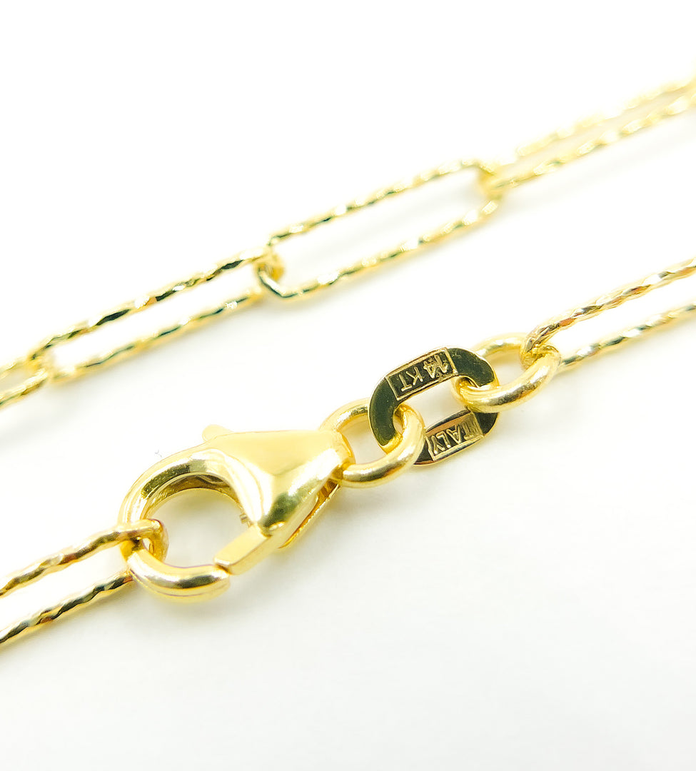 172FD. 14K Solid Gold Hammered Paperclip Chain