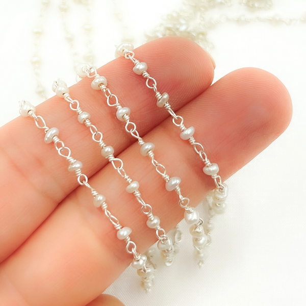 White Freshwater Pearl Sterling Silver Wire Chain