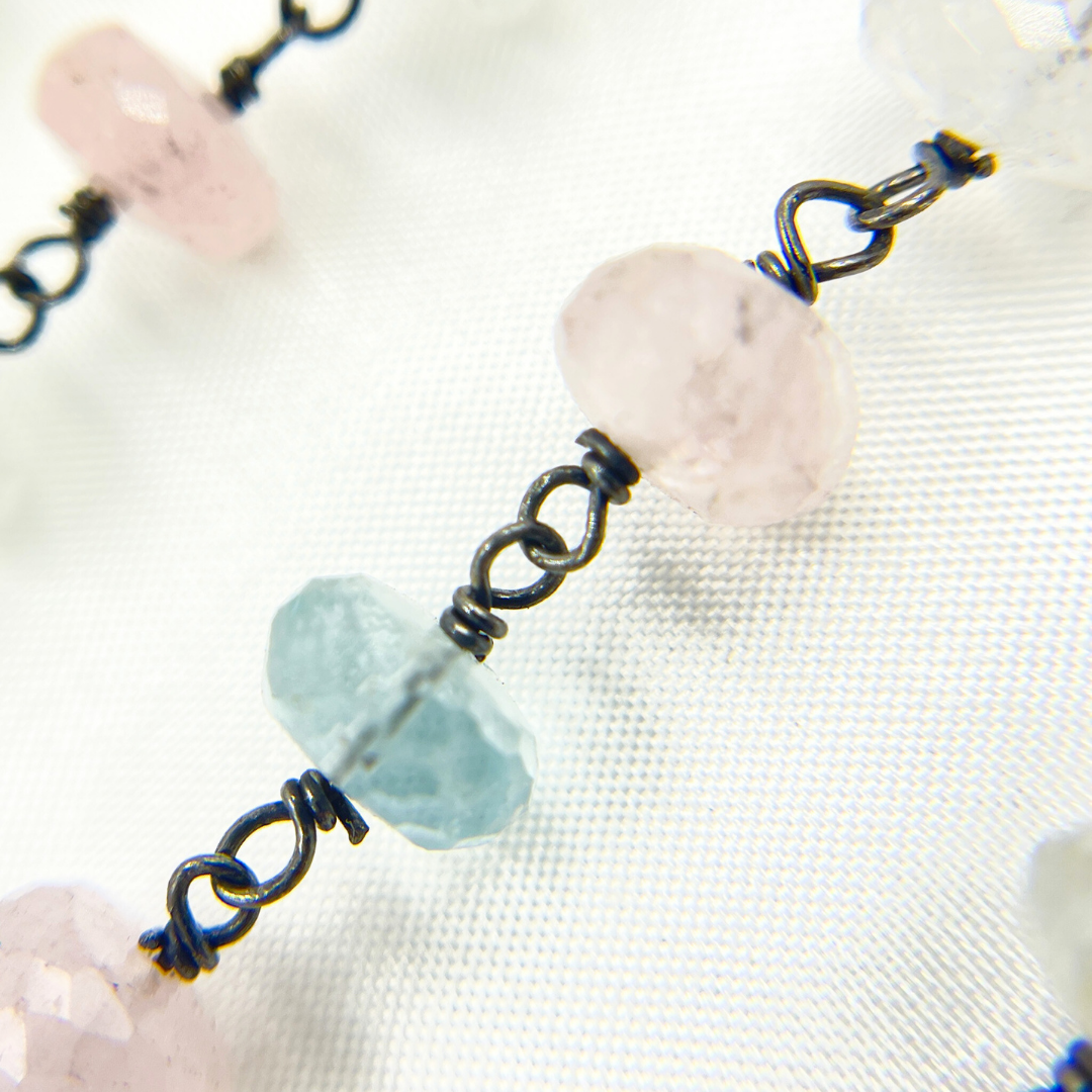 Morganite & Aquamarine Oxidized Wire Chain.
