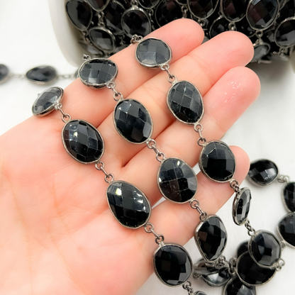 Black Spinel Organic Shape Bezel Oxidized Wire Chain
