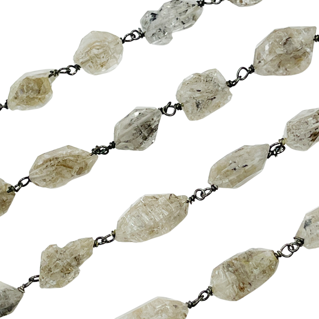Diamond Quartz Organic Shape Oxidized Wire Chain.
