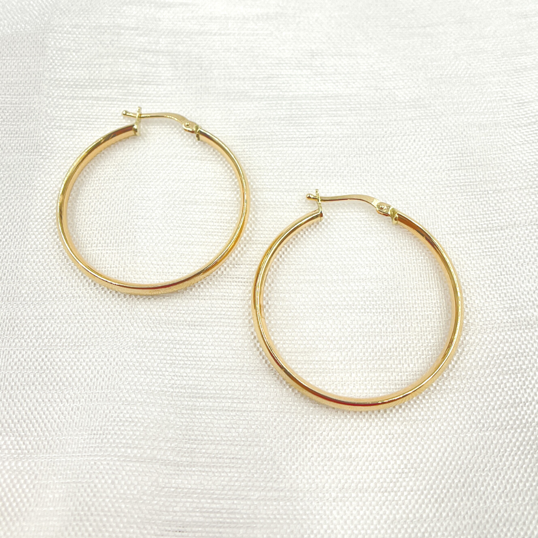 14K Solid Gold Hollow Hoop