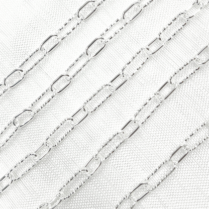 925 Sterling Silver Paperclip Link Chain. Smooth Short Link.