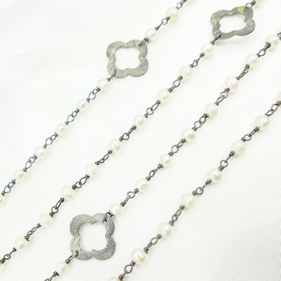 Pearl with Marquis Shape Oxidized Wire Chain